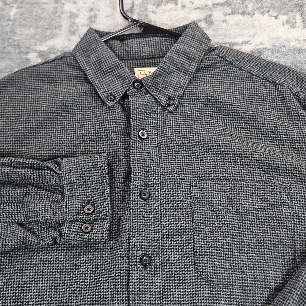 LL Bean Wicked Good Flannel Shirt Mens Large Gray Slightly Fitted Houndstooth